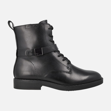 Botines negros de piel con cordones y cremallera