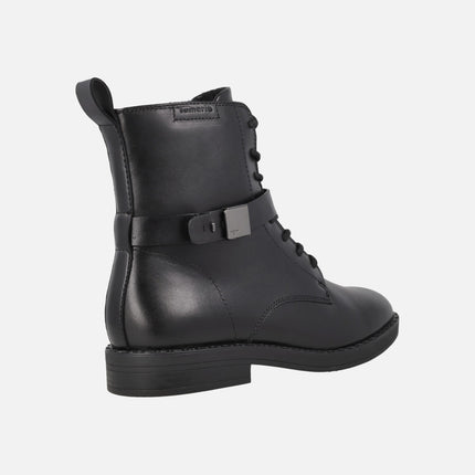 Botines negros de piel con cordones y cremallera