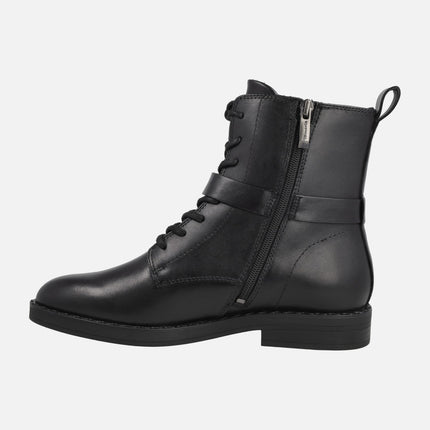 Botines negros de piel con cordones y cremallera