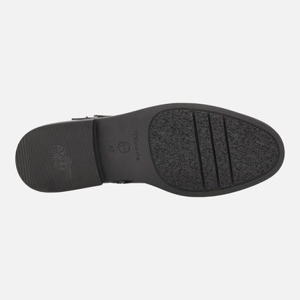 Botines negros de piel con cordones y cremallera