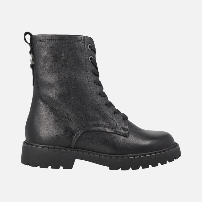 Military style leather ankle boots with laces and zipper