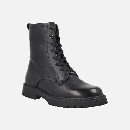 Botines de piel estilo militar con cordones y cremallera