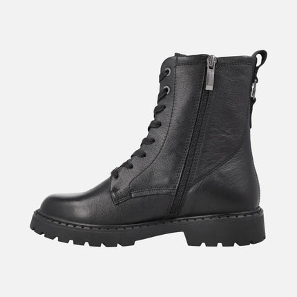 Botines de piel estilo militar con cordones y cremallera