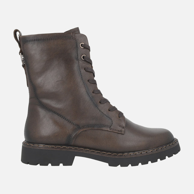 Botines de piel estilo militar con cordones y cremallera