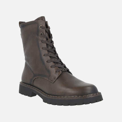 Botines de piel estilo militar con cordones y cremallera