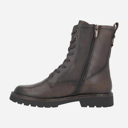 Botines de piel estilo militar con cordones y cremallera