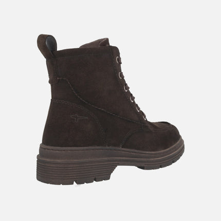 Botines para mujer en piel serraje con cordones y cremallera
