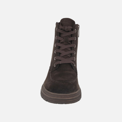 Botines para mujer en piel serraje con cordones y cremallera