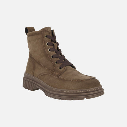 Botines para mujer en piel serraje con cordones y cremallera