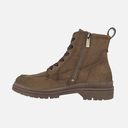 Botines para mujer en piel serraje con cordones y cremallera