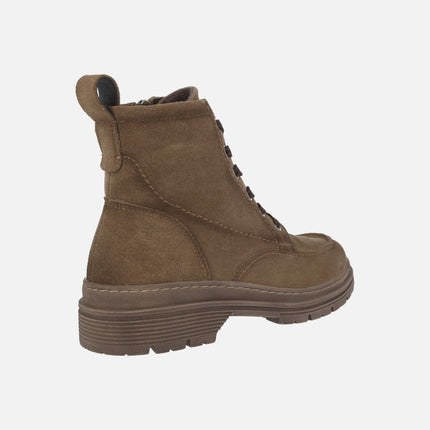 Botines para mujer en piel serraje con cordones y cremallera