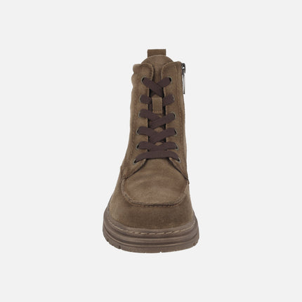 Botines para mujer en piel serraje con cordones y cremallera