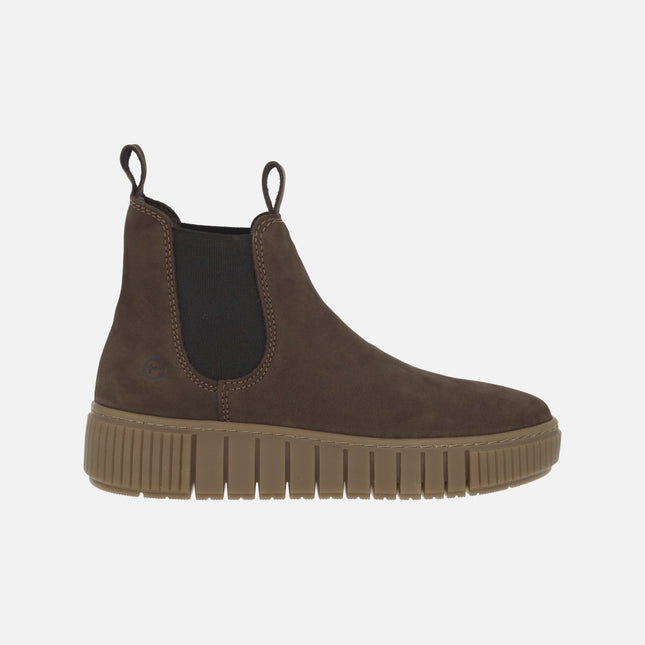Chelsea style ankle boots in brown nubuck with straps