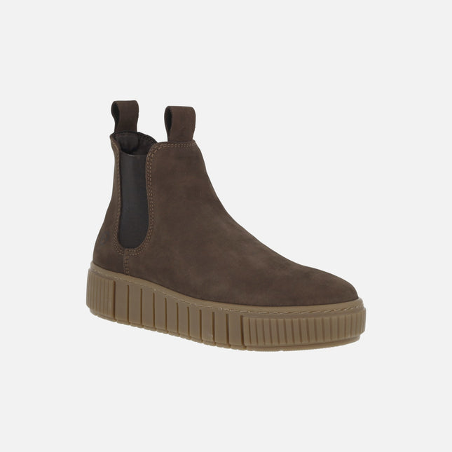 Chelsea style ankle boots in brown nubuck with straps