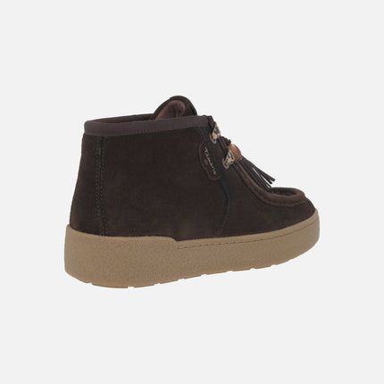 Women's lace-up ankle boots in suede leather with tassel and bead detail