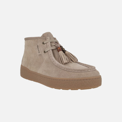 Women's lace-up ankle boots in suede leather with tassel and bead detail