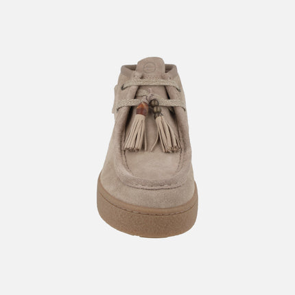Women's lace-up ankle boots in suede leather with tassel and bead detail