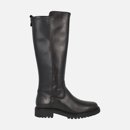 Botas altas negras de piel con parte trasera en tejido elástico
