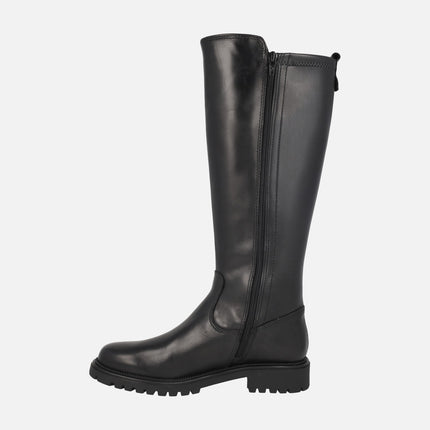 Botas altas negras de piel con parte trasera en tejido elástico