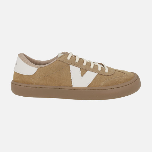 Zapatillas deportivas unisex Olmo Barefoot serraje y contraste Beige
