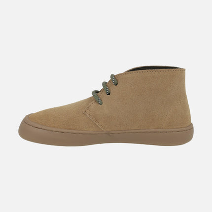 Botines OLMO BAREFOOT en serraje beige para mujer