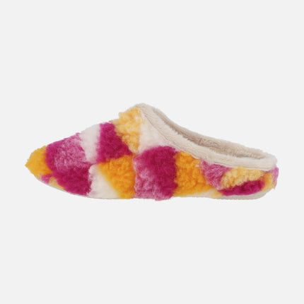 Zapatillas de casa descalzas para mujer en tejido borreguillo multicolor