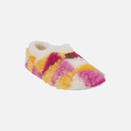 Zapatillas de casa cerradas para mujer en tejido borreguillo multicolor