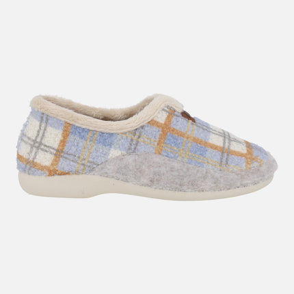 Zapatillas de casa cerradas para mujer en combinado celeste