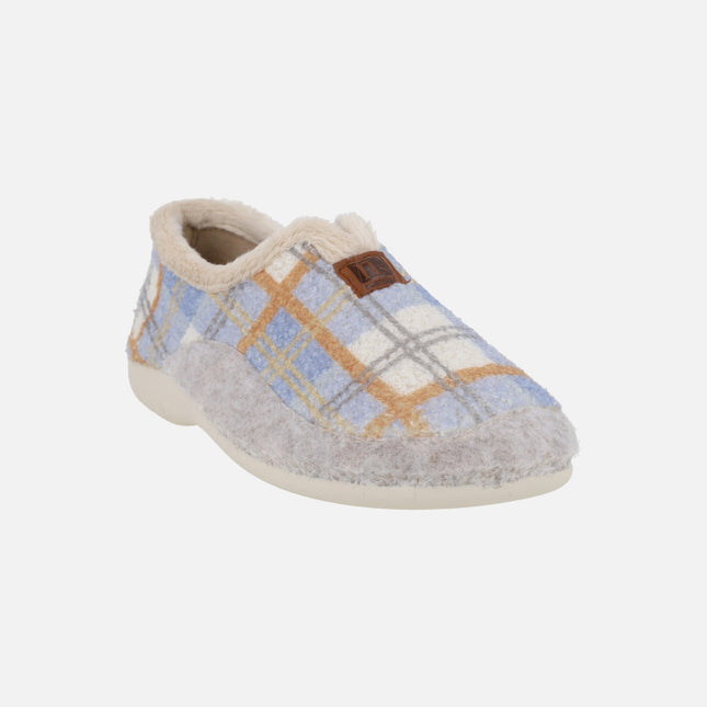 Zapatillas de casa cerradas para mujer en combinado celeste
