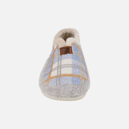 Zapatillas de casa cerradas para mujer en combinado celeste