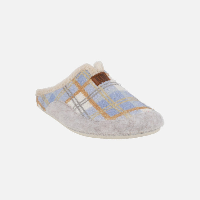 Zapatillas de casa descalzas para mujer en combinado celeste