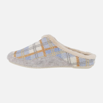 Zapatillas de casa descalzas para mujer en combinado celeste