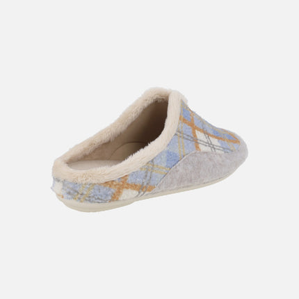 Zapatillas de casa descalzas para mujer en combinado celeste