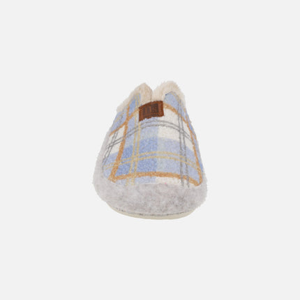 Zapatillas de casa descalzas para mujer en combinado celeste
