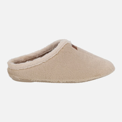 Zapatillas de casa descalzas para mujer en pelo beige