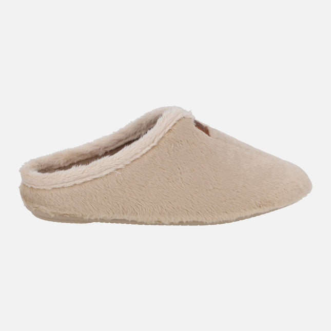 Zapatillas de casa descalzas para mujer en pelo beige