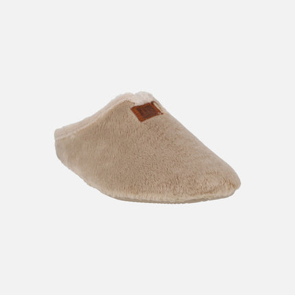 Zapatillas de casa descalzas para mujer en pelo beige