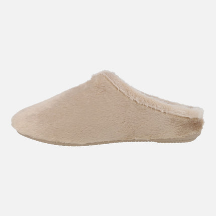 Zapatillas de casa descalzas para mujer en pelo beige