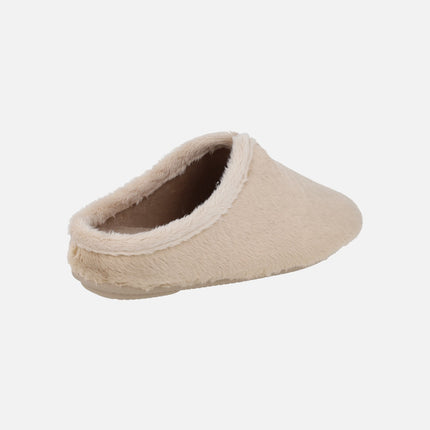 Zapatillas de casa descalzas para mujer en pelo beige