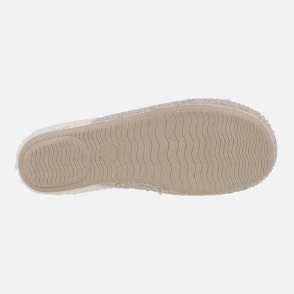 Zapatillas de casa cerradas para mujer en tejido borreguillo bicolor crudo y beige