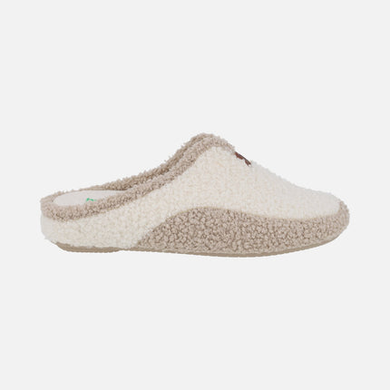 Zapatillas de casa descalzas para mujer en combinado bicolor crudo y beige