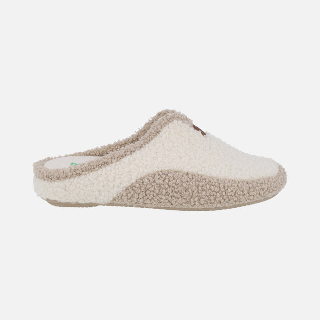 Zapatillas de casa descalzas para mujer en combinado bicolor crudo y beige