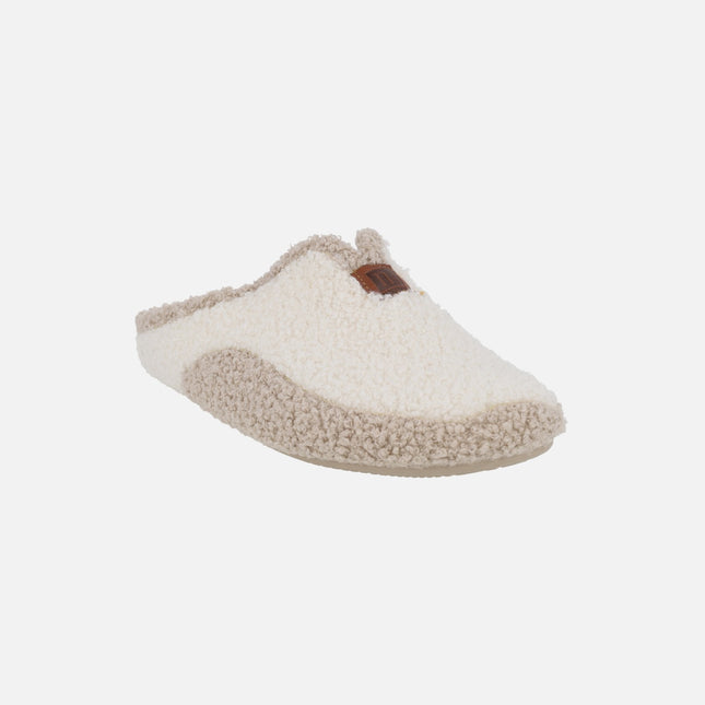 Zapatillas de casa descalzas para mujer en combinado bicolor crudo y beige