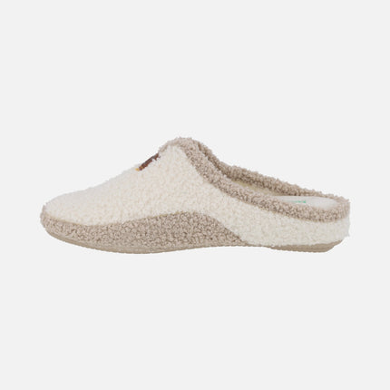 Zapatillas de casa descalzas para mujer en combinado bicolor crudo y beige