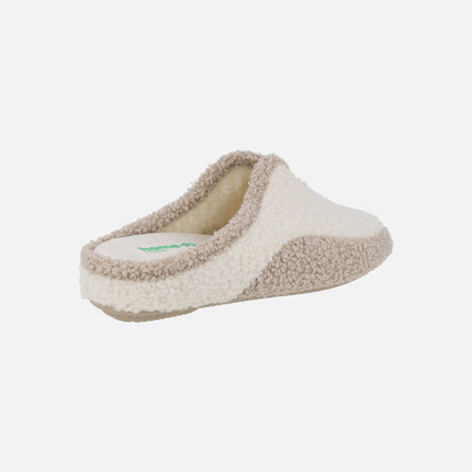 Zapatillas de casa descalzas para mujer en combinado bicolor crudo y beige