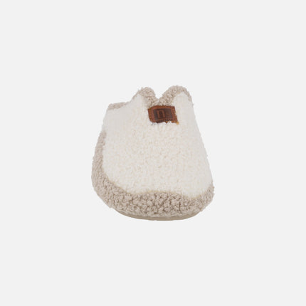 Zapatillas de casa descalzas para mujer en combinado bicolor crudo y beige