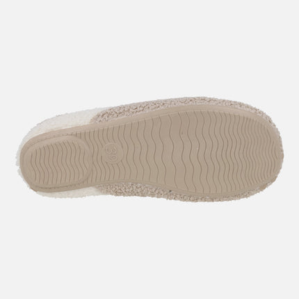 Zapatillas de casa descalzas para mujer en combinado bicolor crudo y beige