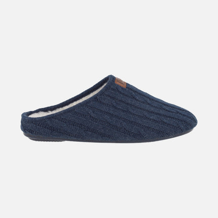 Zapatillas de casa descalzas para hombre en lana azul con forro borreguillo