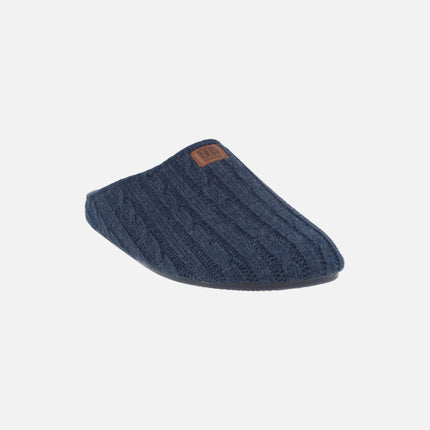 Zapatillas de casa descalzas para hombre en lana azul con forro borreguillo