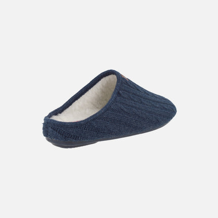 Zapatillas de casa descalzas para hombre en lana azul con forro borreguillo